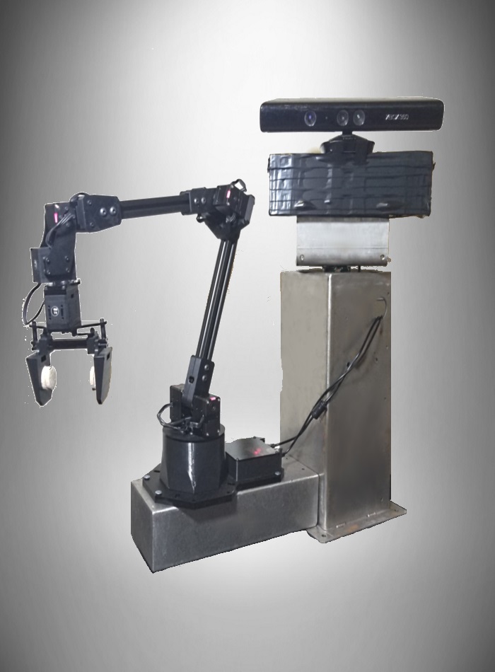 Research robot arm with a gripper and depth camera from the portfolio